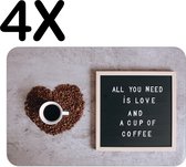 BWK Stevige Placemat - Quote - All You Need is Love and a Cup of Coffee - Set van 4 Placemats - 45x30 cm - 1 mm dik Polystyreen - Afneembaar