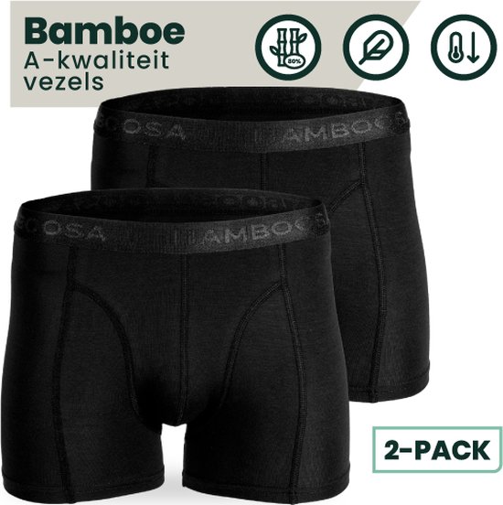 Bamboe Boxershorts | Bamboe Onderbroeken  | Anti-zweet Boxershorts | Naadloze Boxershorts | 2 Paar - Zwart | Maat: S | Merk: Bamboosa