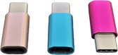 Set van 3 Verloop Adapter MICRO USB-adapter naar USB-C – Nieuw Model - Opzetstuk - Micro-USB to USB C Converter – Goud + Blauw + Roze - oDaani