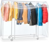 Grote beschermhoes voor kledingrek, afdekking voor kledingrek, plastic, transparant, 2 ritssluitingen, extra breed, lengte 183 cm