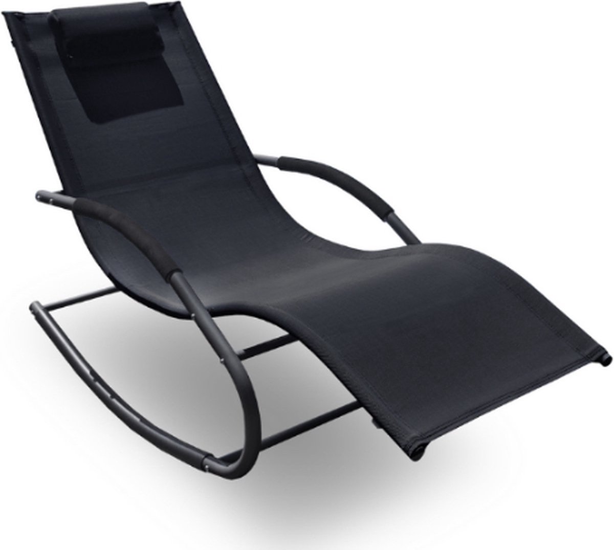 Tuinstoel outdoor Schommelstoel Lounger - Ligbed - ligbed - tuinstoel - Met Hoofdkussen - Zwart