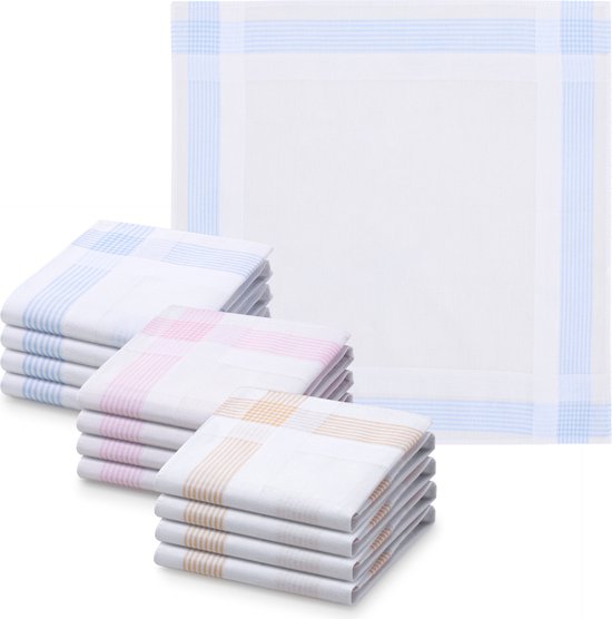 JEMIDI Mouchoirs femme 100% coton - 30 x 30 cm - Set de 12 - Mouchoirs réutilisables pour adultes - En blanc