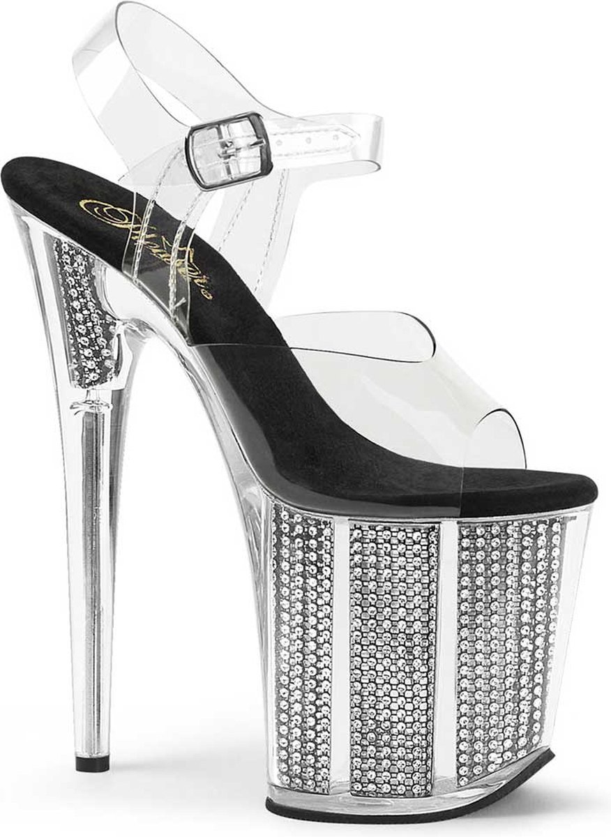 Pleaser - FLAMINGO808SRS Sandaal met enkelband, Paaldans schoenen - Paaldans schoenen - 42 Shoes - Zilverkleurig/Transparant