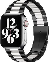 By Qubix Stalen schakelband - Zwart met zilver - Geschikt voor Apple Watch 42 - 44 - 45 - Ultra - 49mm - Compatible Apple watch bandje - smartwatch