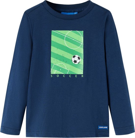 vidaXL-Kindershirt-met-lange-mouwen-voetbalveldprint-128-marineblauw