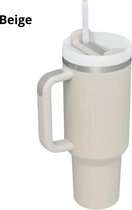 Drinkfles met handvat en rietje - Tumbler - Beige - Drinkbeker - 1.2 liter - Bekend van TikTok - Thermosbeker - Thermosfles - Travel Mug - Influencer - Cadeau -Stanley Cup lookalike