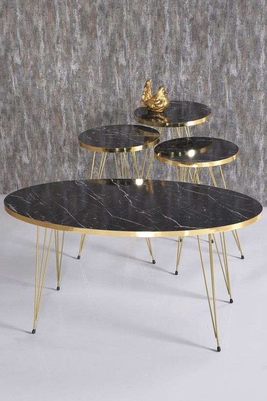 Set de table basse Sierra | aspect marbre | Lot de 4 | Noir | Design luxueux | Marbre | Table d'appoint | Table basse ovale | Table de salon | Table basse