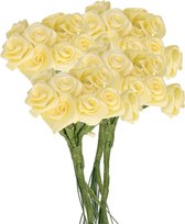 Rayher Decoratie roosjes satijn - 6x - bosje van 12 - zacht geel - 12 cm - hobby/DIY bloemetjes