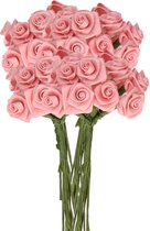 Rayher Decoratie roosjes satijn - 10x - bosje van 12 - roze - 12 cm - hobby/DIY bloemetjes