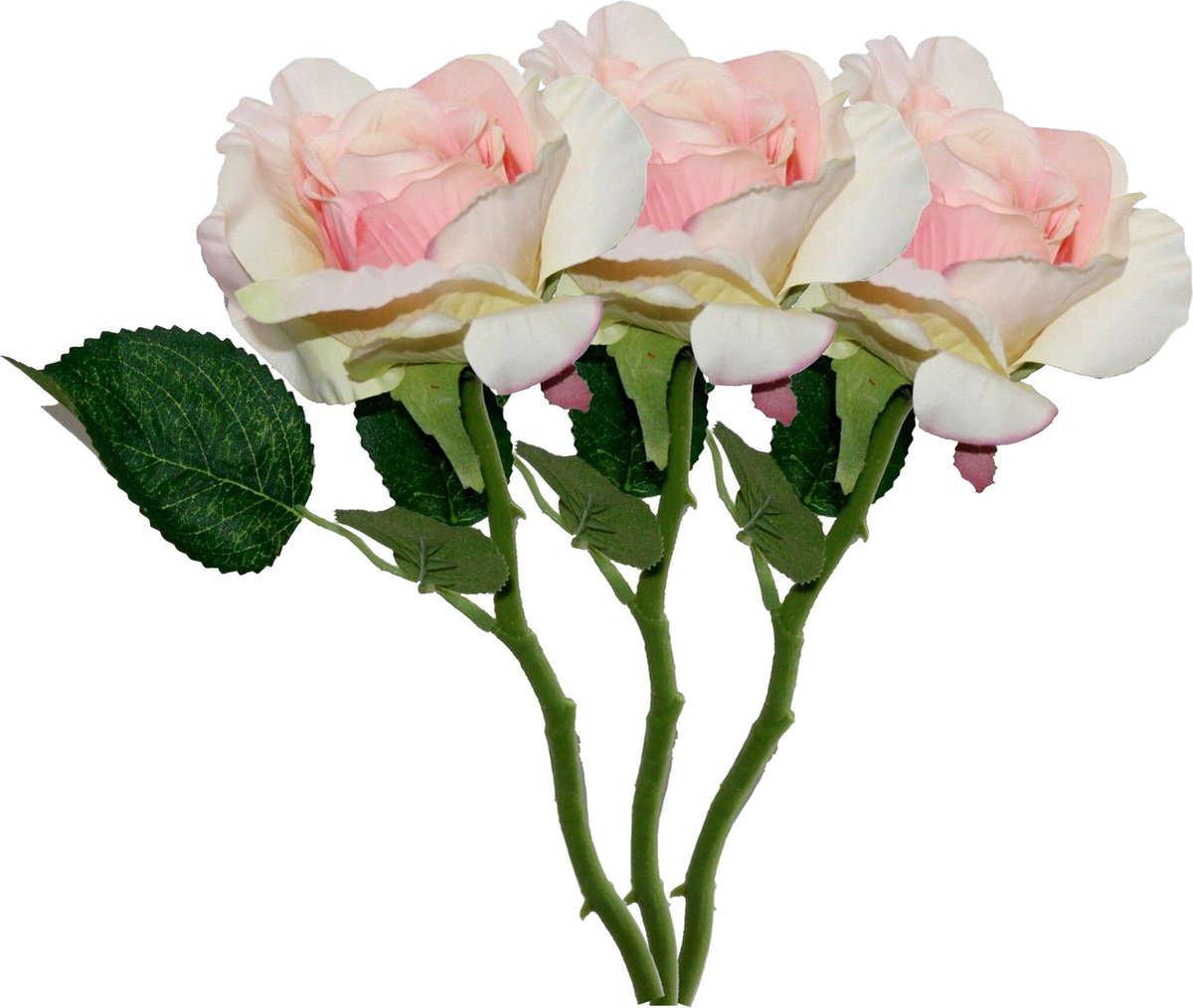 Mica Decorations Kunstbloem roos Emy - 3x - roze - 31 cm - kunststof - decoratie bloemen