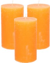 Bougie pilier/bougie cylindrique - 3x - orange - 7 x 13 cm - modèle rustique