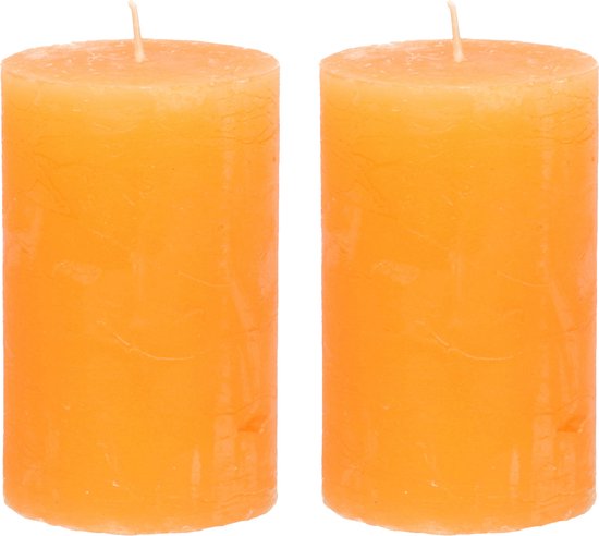 Stompkaars/cilinderkaars - 2x - oranje - 5 x 8 cm - klein rustiek model