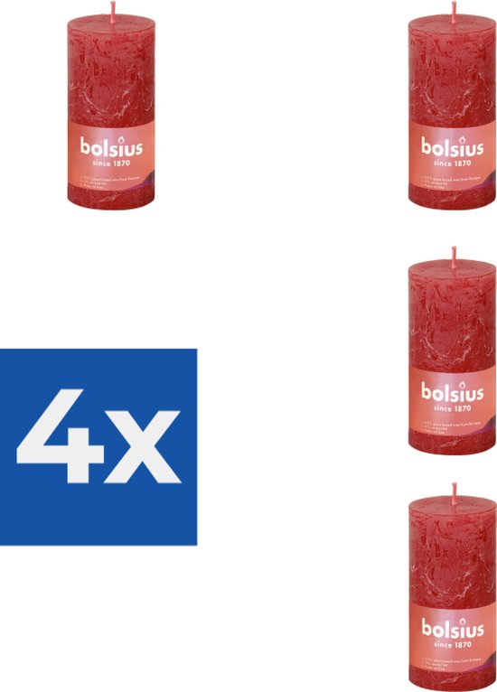 Bolsius Stompkaars Delicate Red Ø50 mm - Hoogte 10 cm - Rood - 30 branduren - Voordeelverpakking 4 stuks