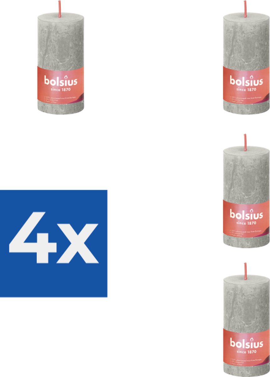 Bolsius Stompkaars Sandy Grey Ø50 mm Hoogte 10 cm Zandgrijs 30 branduren Voordeelverpakking 4 stuks