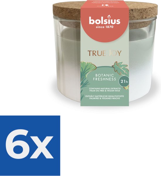 Geurglas met kurk 66/83 True Joy Botanic Freshness - Zonder palmolie - vegan wax - Voordeelverpakking 6 stuks