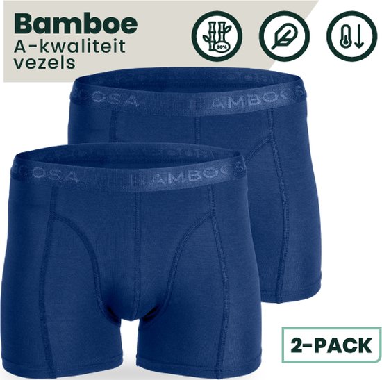 Boxers en Bamboe | Sous-vêtements en Bamboe  | Boxers anti-transpiration | Boxers sans coutures | 2 Paires - Bleu Marine | Taille : L | Merk: Bamboosa