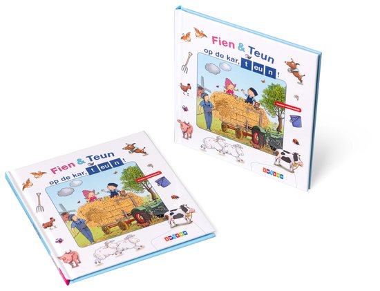 Twee boeken 'Fien & Teun op de kar, teun!' op witte achtergrond.