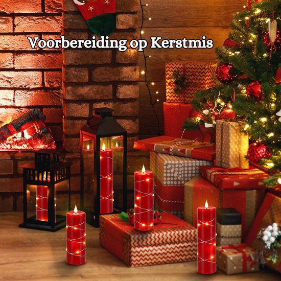 LED-kaarsen, vlamloze kaarsen 300 uur decoratieve kaarsen zuilen in set van 3 10-toetsen afstandsbediening met 24 uur timerfunctie (3 * 1, rood