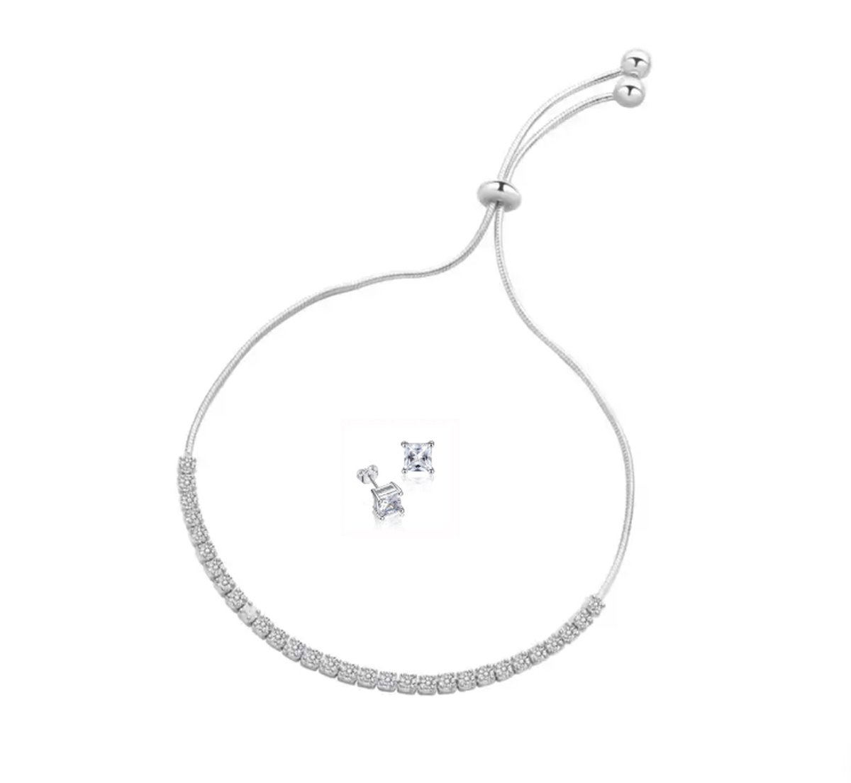 ASTRADAVI S925 Sterling Zilveren Sieraden Set - Sieraden Geschenkset - Zilveren Armband en Zirkonia Stud Oorbellen - Prachtig Tennisarmband design met Zirkonia