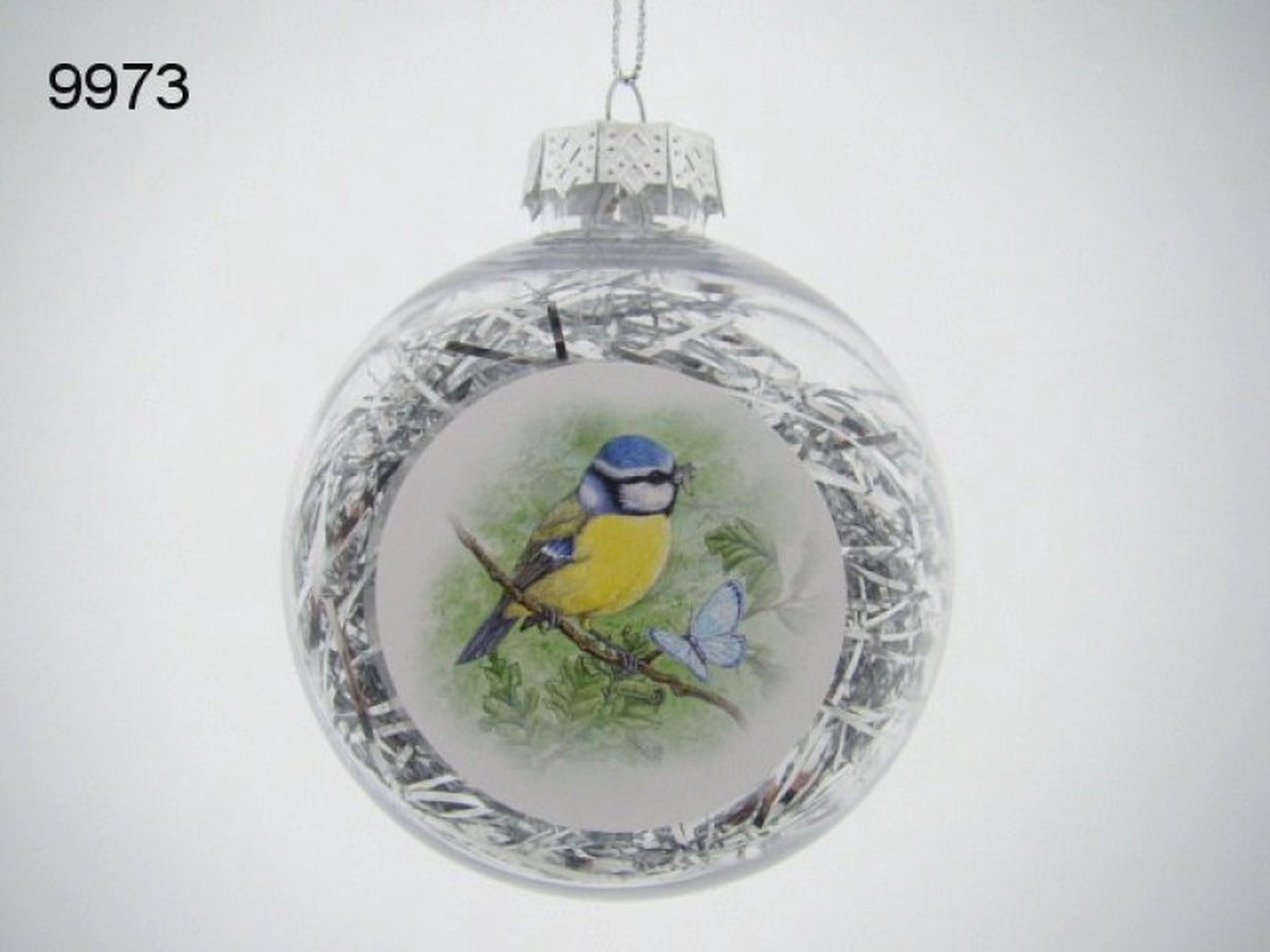 Geharo - Kerstbal Koolmees - Ø 8 cm - Kunststof - Met Zilverfolie - Decoratieve Kersthanger