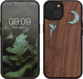 kwmobile coque de téléphone compatible avec Apple iPhone 14 - Coque avec pare-chocs - bois de noyer - au design nacre marron foncé