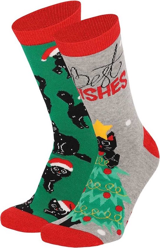 Apollo Dames Foute Kerstsokken Christmas Cat 2-Pack - Maat One Size