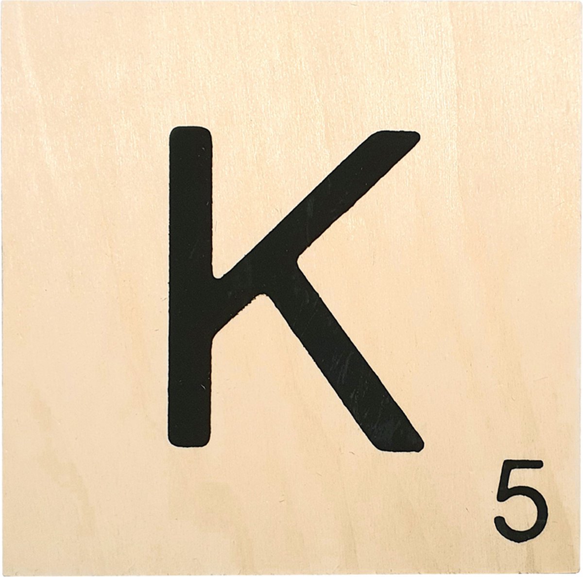 Houten Bordje 10x10x0.5cm - K - Zwarte Letter/Woordwaarde - Onbehandeld - Onderzetter/Homedeco