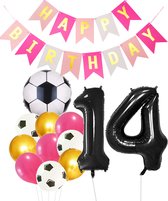 Cijfer Ballon 14 | Snoes Champions Voetbal Plus - Ballonnen Pakket | Roze en Zwart
