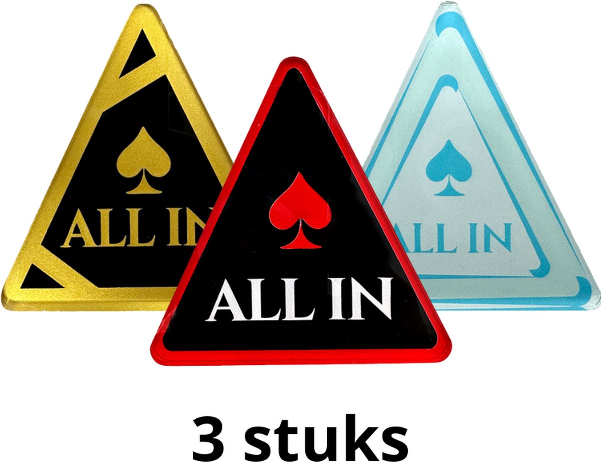 Poker Merchant ALL-IN button pokerchips poker fiches spellen casino tafel spelletjes decoratie woonkamer acryl 3 stuks combi- rood goud blauw