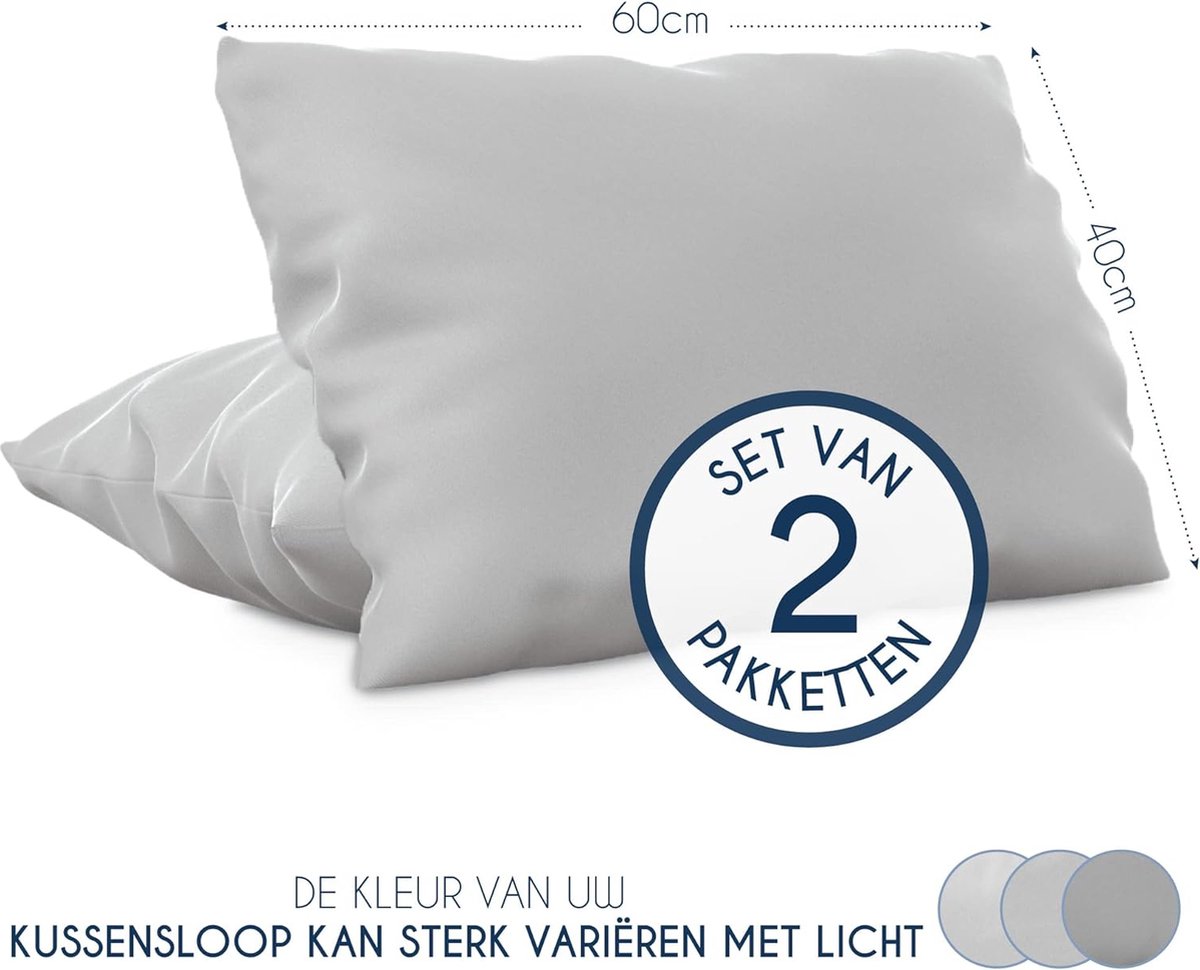 Kussensloop (set van 2) voor kussens 40 x 60 cm lichtgrijze microvezel kussenslopen (100% polyester) zeer zachte hoofdkussenslopen