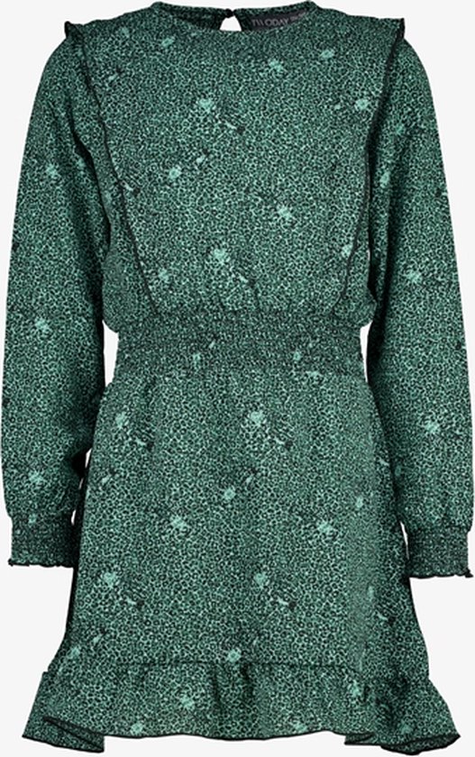 TwoDay meisjes jurk groen met luipaardprint - Maat 170/176