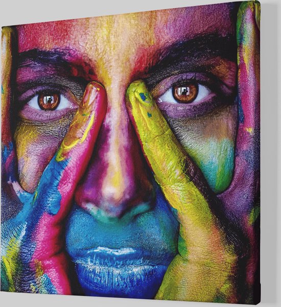Canvas - Schilderij - Vrouw gezicht - Kleurrijk - Wanddecoratie - 40x40x 2 cm