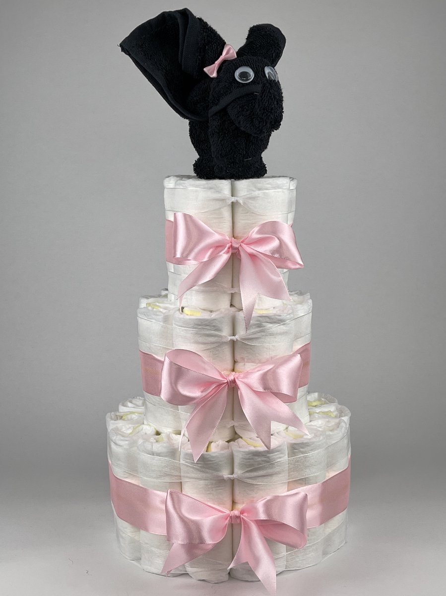 Goedkoopste Chouette-Chouette | Luiertaart Meisje | Kraamcadeau | Geboorte Meisje | Babyshower | Olifant Zwart - Roze