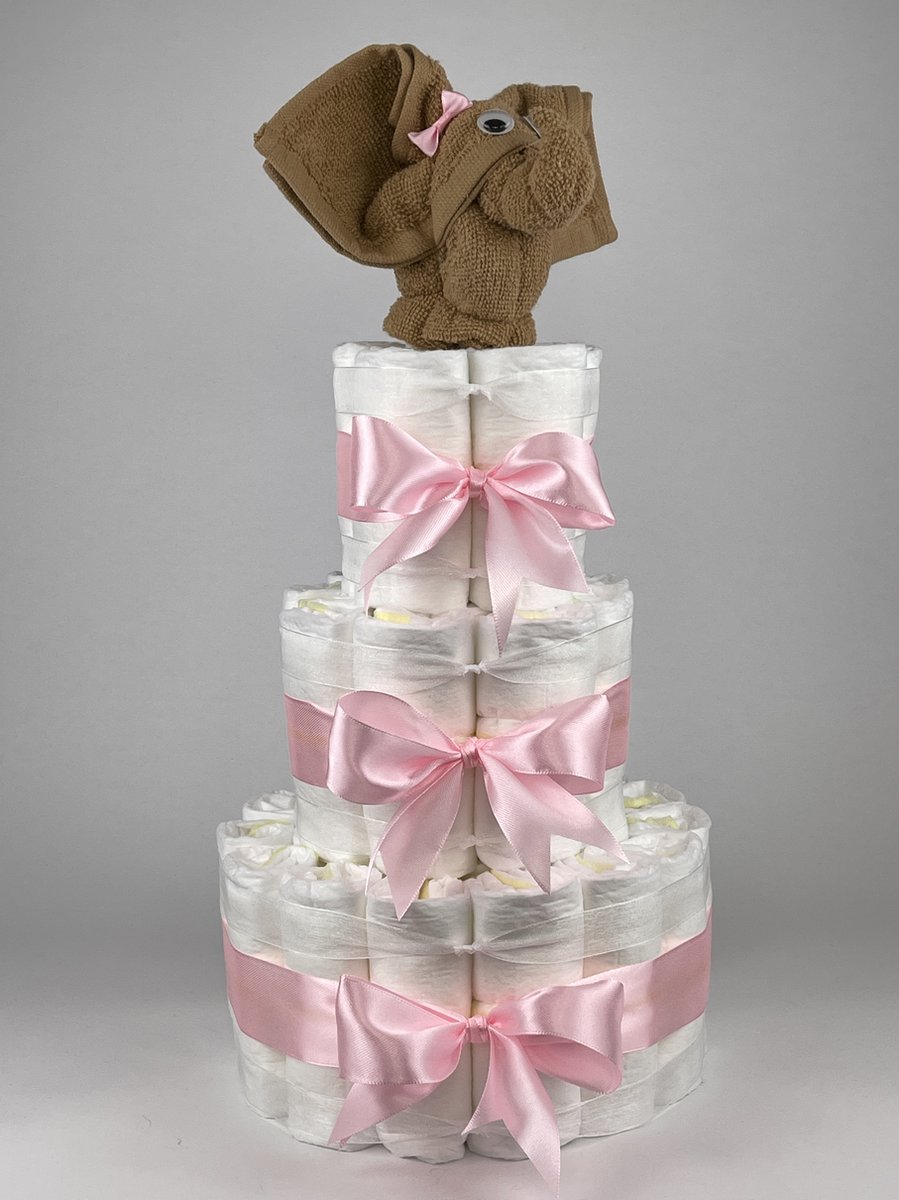Goedkoopste Chouette-Chouette | Luiertaart Meisje | Kraamcadeau | Geboorte Meisje | Babyshower | Olifant Sand - Roze