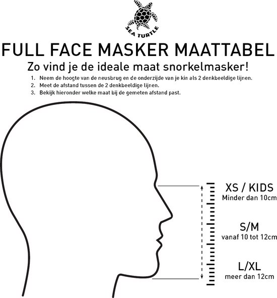 Sea Turtle Full Face Mask - Snorkelmasker - Volwassenen - Wit/Zwart - L/XL - Sea Turtle