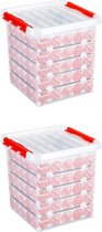 Q-line Opbergbox Boules de Noël 38L - Set de 2 - Plateaux pour 125 boules de Noël - Transparent/rouge