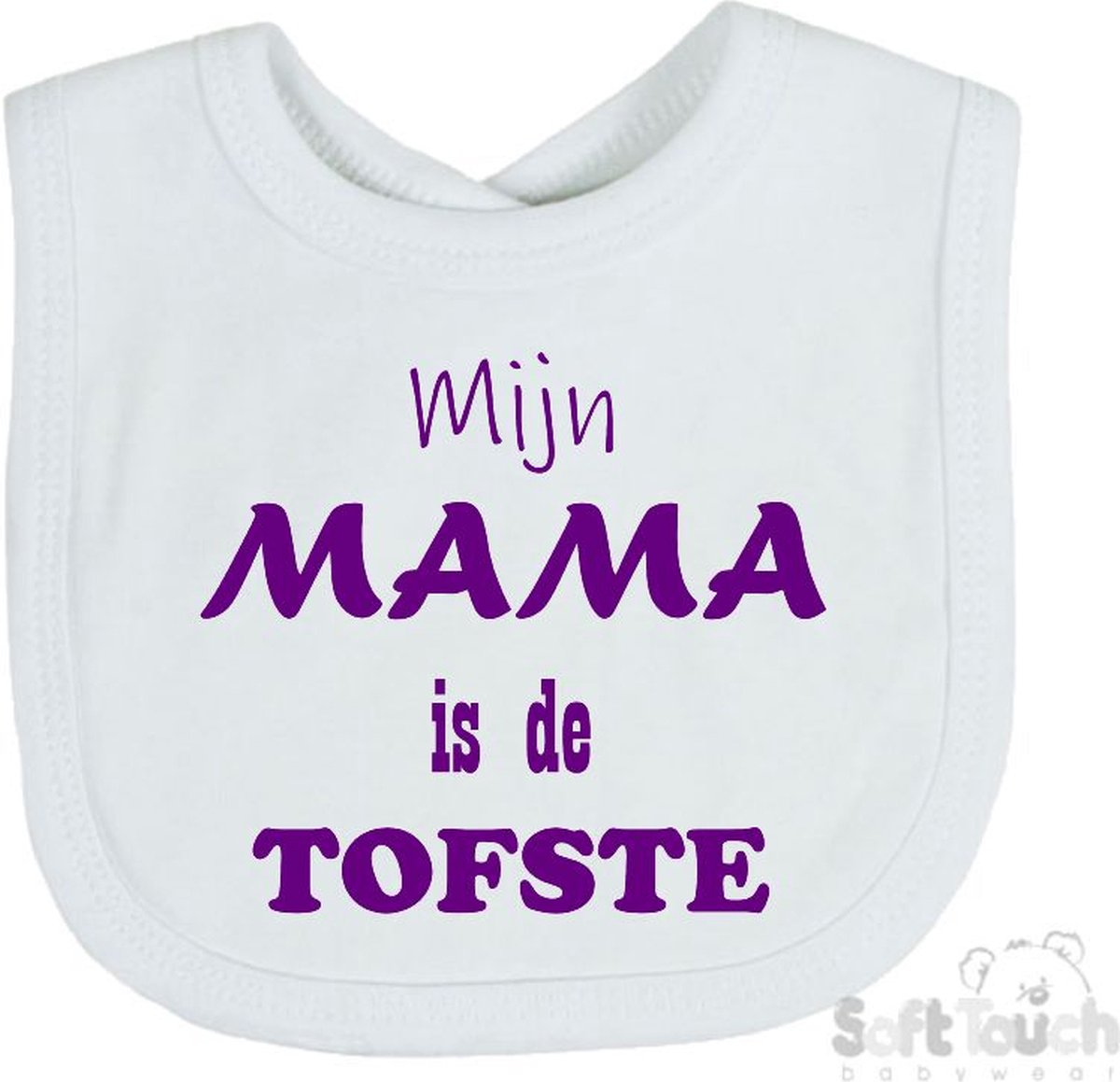 Goedkoopste Soft Touch Slabber Slabbetje Slab Mijn Mama is de TOFSTE Moeder Moederdag Unisex Katoen Wit/paars Maat 33x22 Cm