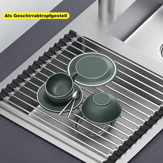 Over de gootsteen afdruiprek, 2 niveaus roestvrijstalen afdruiprek, groot afdruiprek over gootsteen voor aanrecht organizer (kleur: wit-A, maat: 85 cm