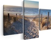 Artaza Canvas Schilderij Drieluik Voetpad in de Duinen met Strand en Zee - 90x60 - Foto Op Canvas - Canvas Print