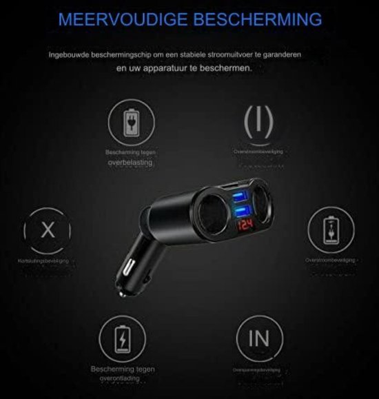 Universele Car Sigarette Aansteker Socket Splitter DC 12V/24V USB 4 Way Power
