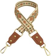 Schouderriem Tas Aztec Naturel - bag strap - verstelbaar - met gespen - afneembare schouderband - beige - bruin - groen - goud