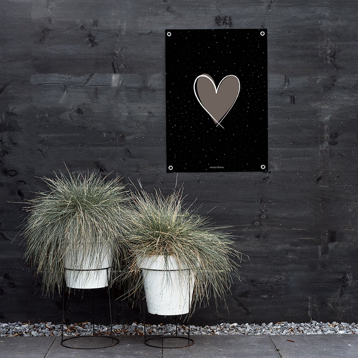 MOODZ design | Tuinposter | Buitenposter | Hart | 70 x 100 cm | Zwart