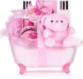 BRUBAKER Cosmetics 7-delige Babycadeauset voor meisjes- Cadeau voor babyshower - Babyverzorgingsset in Badkuip en pluche beer - Babycadeau - Roze - Moederdag cadeautje
