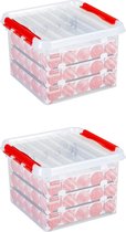 Q-line Kerstballen Opbergbox 26L - Set van 2 - Trays voor 75 kerstballen - Transparant/rood