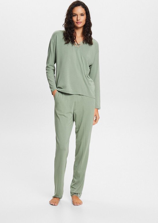 Esprit Pyjama effen met V hals - 093ER1Y324 - Dusty Green - XXL
