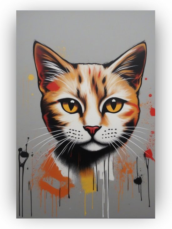 Banksy kat - 40 x 60 cm - Kat schilderij - Katten schilderijen - Schilderij banksy - Banksy - Canvas kat - Schilderij canvas
