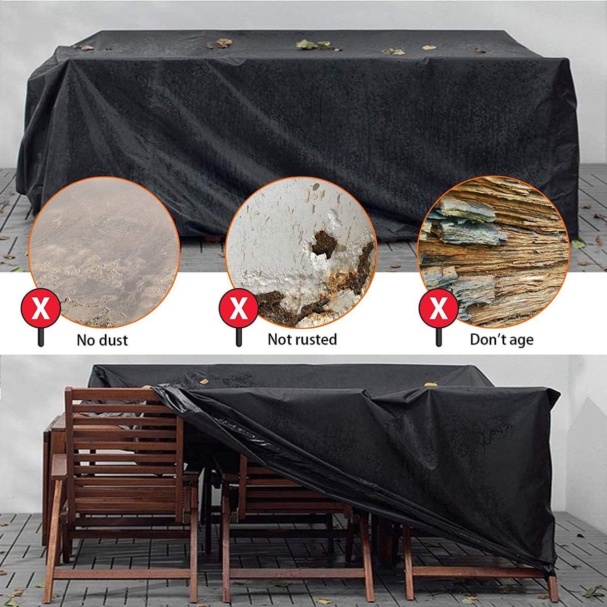 HEIMUNI Tuinmeubelhoes Waterdicht Rotan Meubelhoezen 270x180x94cm, Terrasmeubelhoezen 420D Oxford Outdoor Tafelhoes Beschermhoes voor Meubels Winddicht Hoes voor Tafel en Stoelen