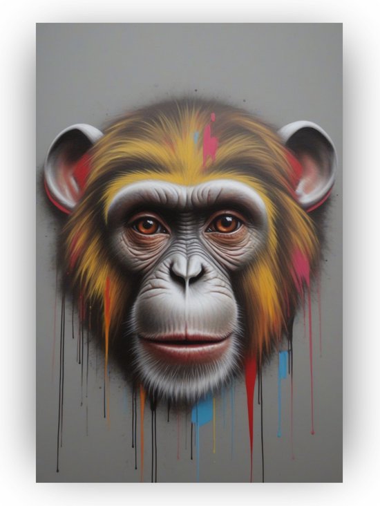 Banksy aap - 60 x 90 cm - Aap poster - Jungle posters - Jungle banksy - Aap Jungle poster - Kinderkamer decoratie - Wanddecoratie kleurrijk