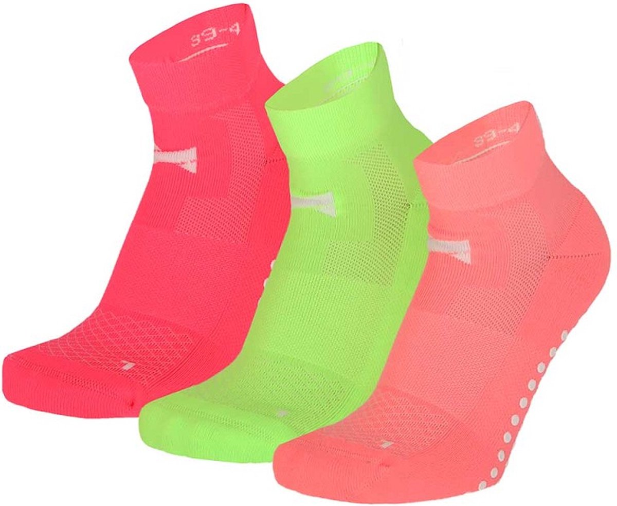Xtreme Yoga Sokken Neon Roze / Groen / Oranje - 3 paar - Pilates sokken - Antislip - Anatomisch voetbed - Maat 39/42