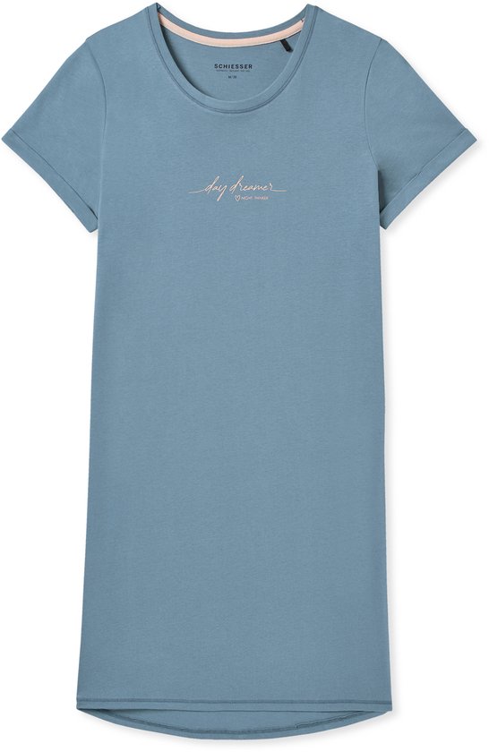 Schiesser Nachthemd 1/2 Arm, 90cm Dames Nachthemd - bluegrey - Maat 4XL